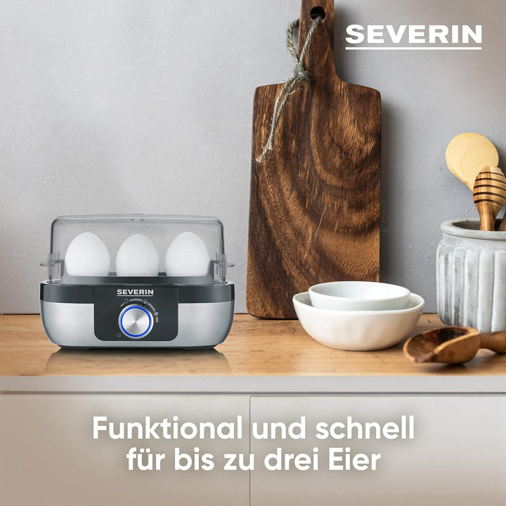 SEVERIN Eierkocher für 3 Eier mit elektronischer Kochzeitüberwachung, inkl. Messbecher mit Eierstech