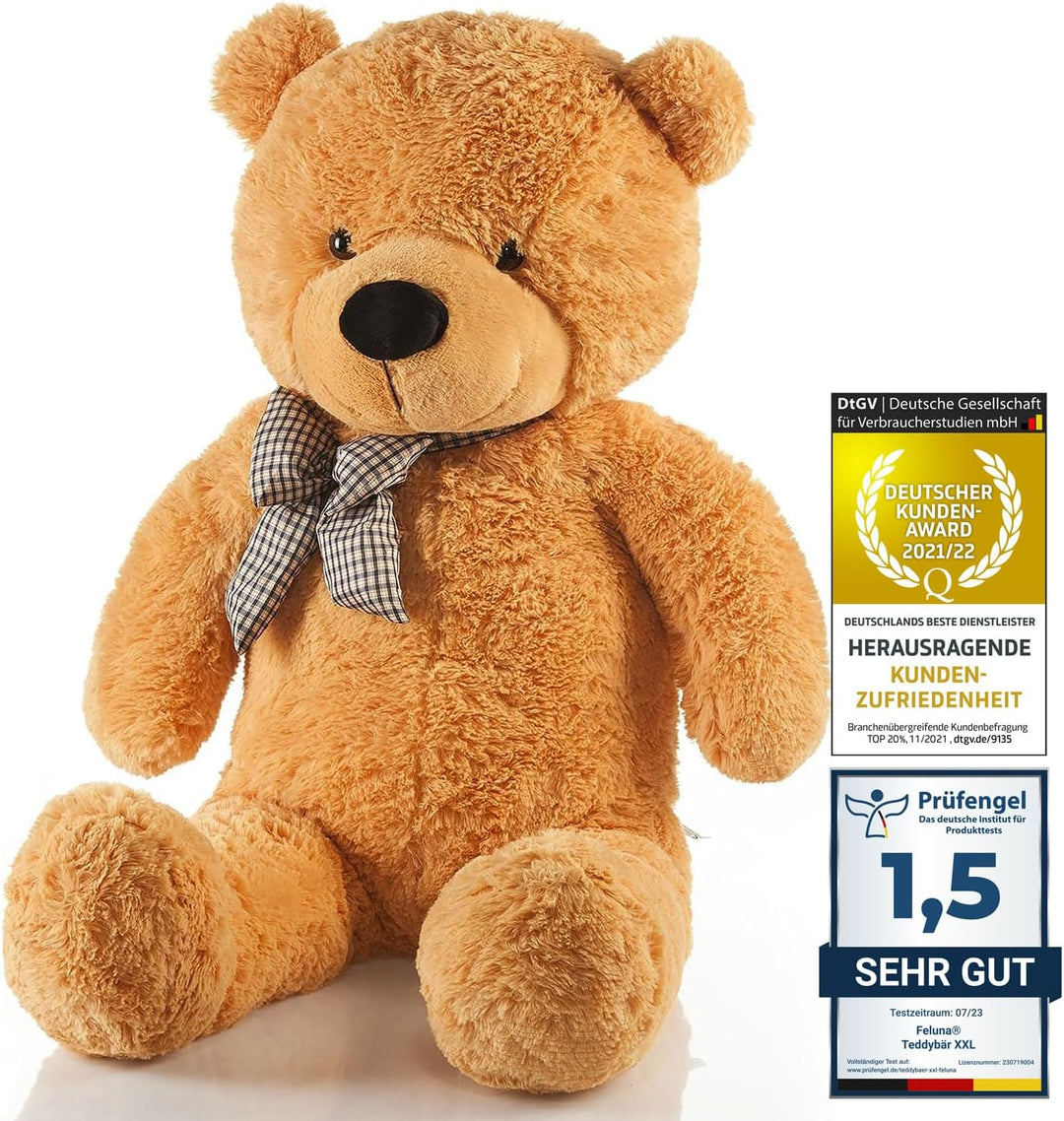 Feluna Riesen Teddybär XXL Kuschelbär 120 cm gross Plüschbär - Original Teddy Bär mit Schleife Hellb