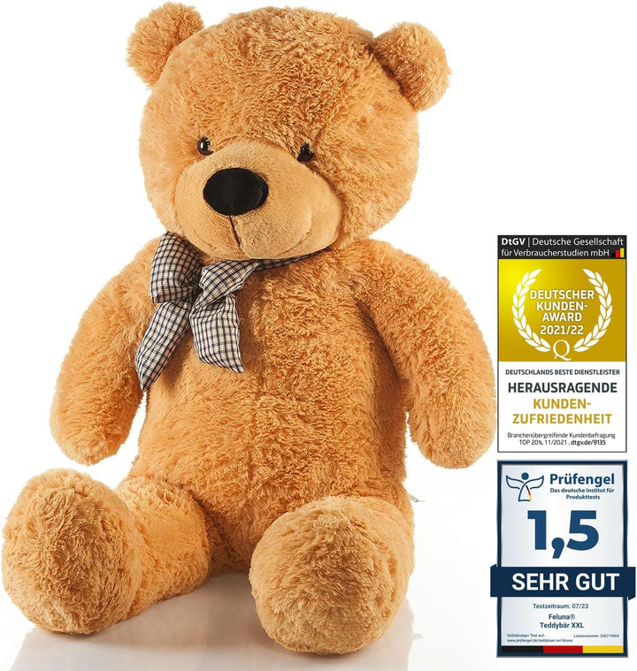 Feluna Riesen Teddybär XXL Kuschelbär 120 cm gross Plüschbär - Original Teddy Bär mit Schleife Hellb