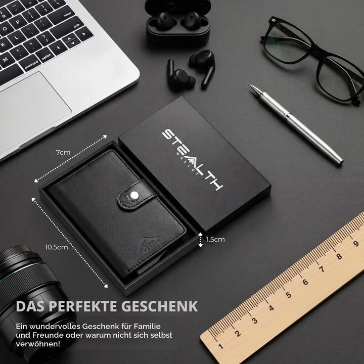 Stealth Wallet – Minimalistische Schlanke Leichte Pop-Up Kartenhalter – Kontaktlos Geschützte Sicher