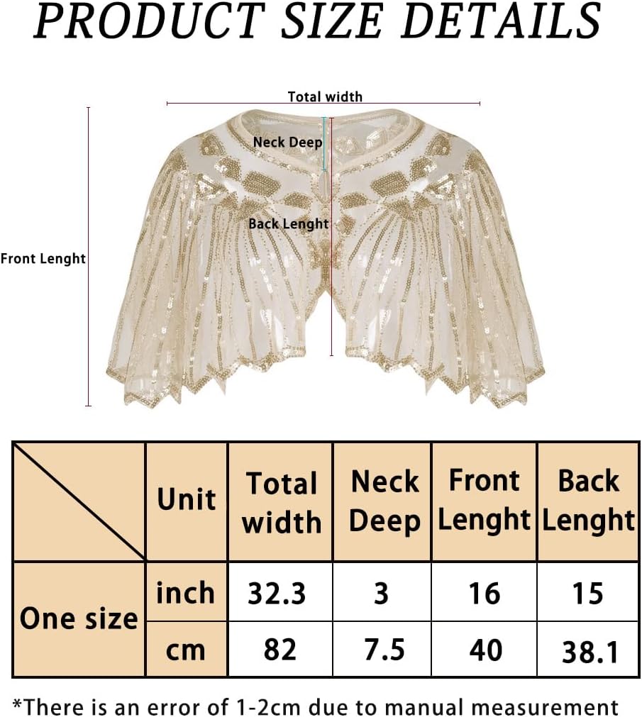 BAOKELAN Frauen 1920er Schal Pailletten Perlen Abend Cape Retro Wraps Schal Cover Up für Hochzeit Pa