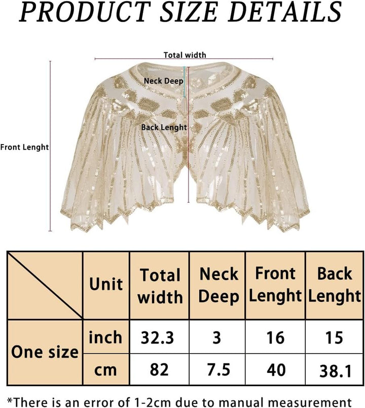 BAOKELAN Frauen 1920er Schal Pailletten Perlen Abend Cape Retro Wraps Schal Cover Up für Hochzeit Pa