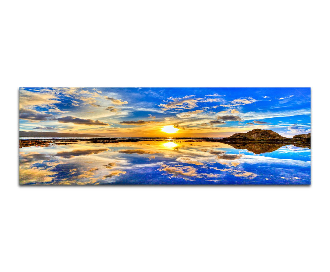 Paul Sinus Art Panoramabild auf Leinwand und Keilrahmen 150x50cm Meer Wolken Sonnenuntergang Spiegel