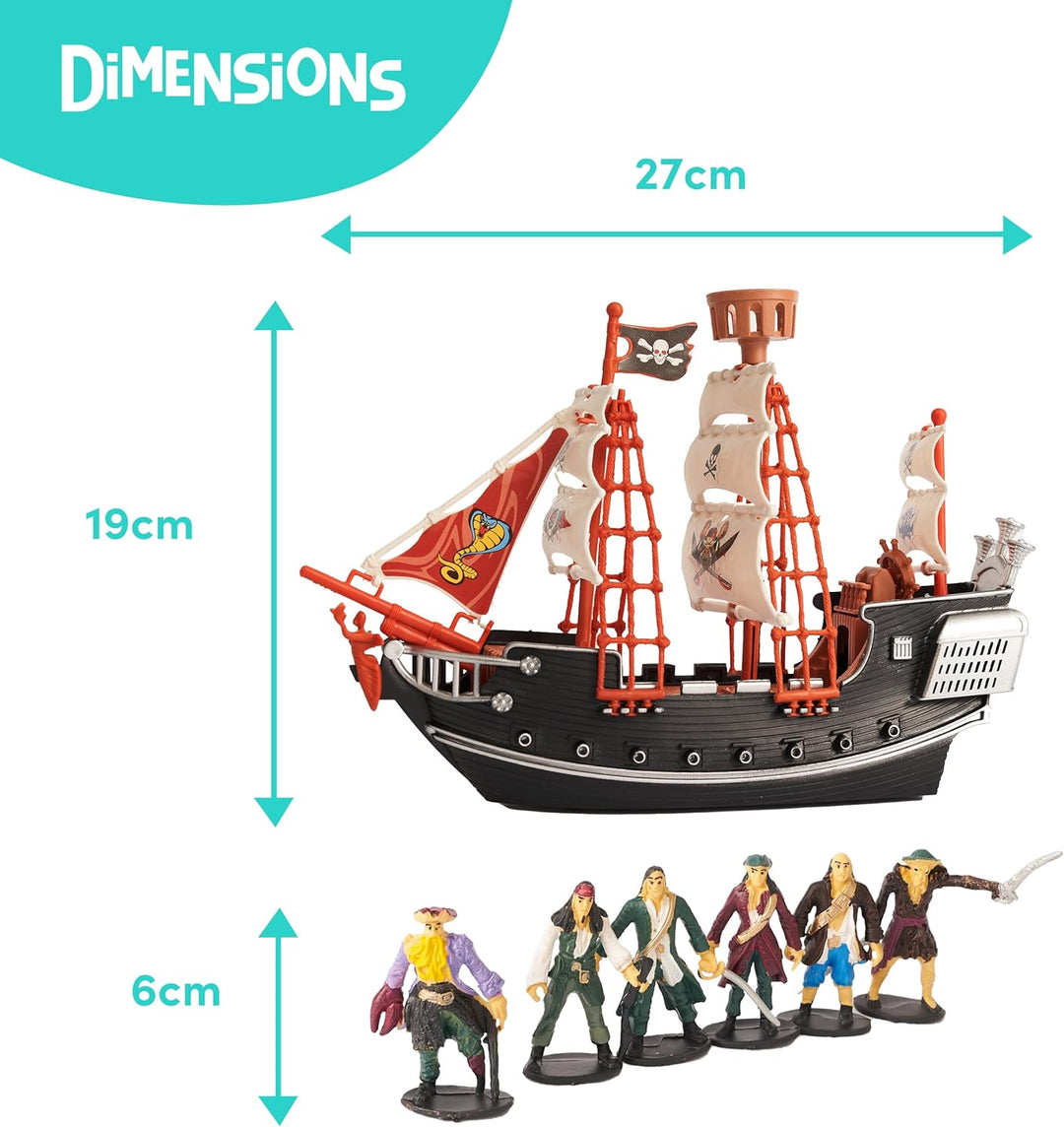 THE TWIDDLERS Piratenschiff (7cm Höhe, 27cm Länge) Spielzeug mit 6 Piratenfiguren (5cm Höhe) für Kin