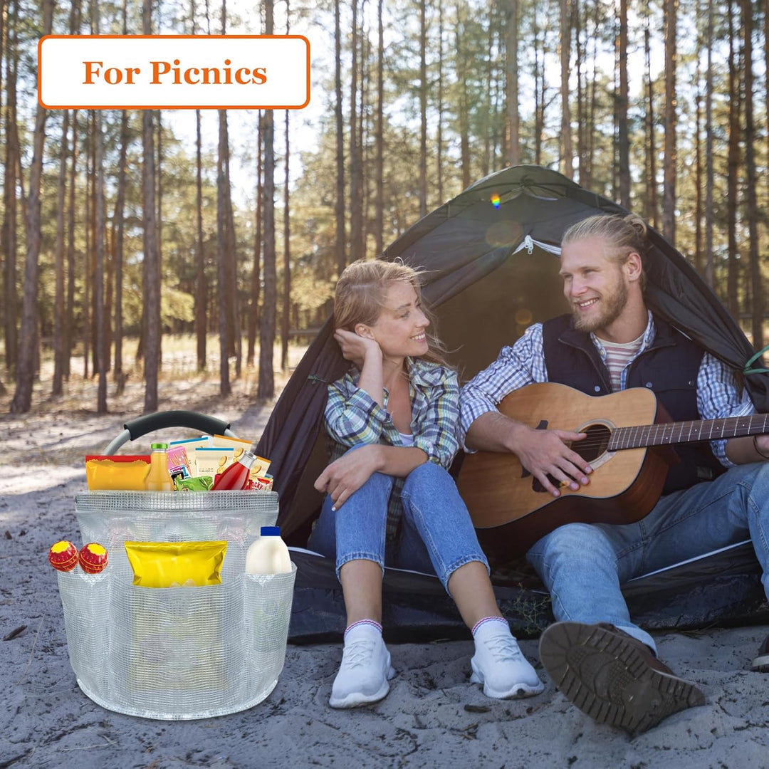 17L Picknickkorb mit Griffen und 6 Taschen, Faltbarer Einkaufskorb, Tragbarer Strandtasche aus PVC-H