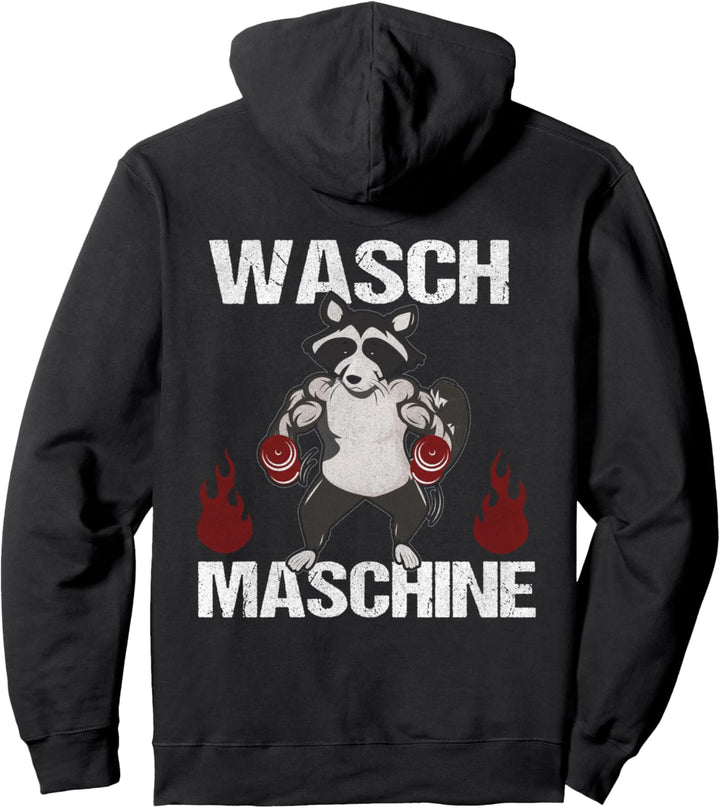 Backprint Wasch Maschine Waschbär Fitness und Training Pullover Hoodie