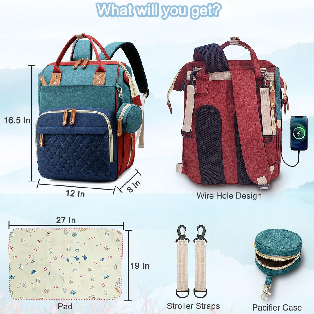 Diaper Bag Backpack Baby Bag, Baby Girl Boy Diaper Bag for Dad Mom with Pad, 16 Pockets Bunt, Farbig