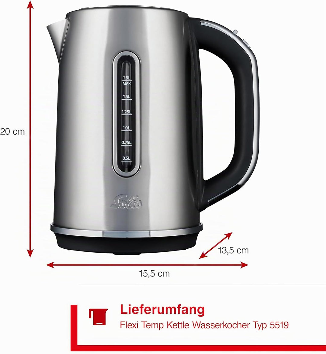 Solis Flexi Temp Kettle – Digitaler Wasserkocher Edelstahl 1,8L mit Temperaturwahl, Kalkfilter & Abs