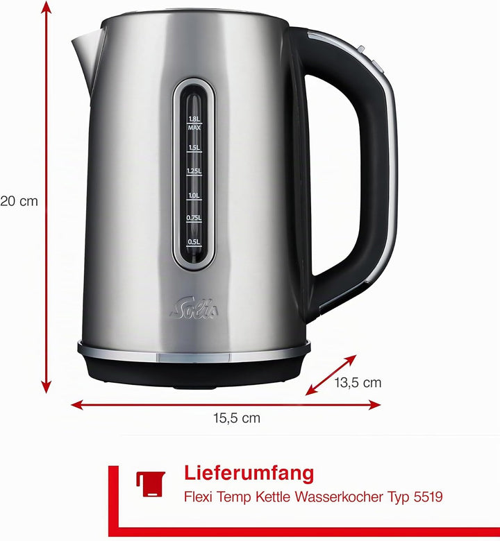 Solis Flexi Temp Kettle – Digitaler Wasserkocher Edelstahl 1,8L mit Temperaturwahl, Kalkfilter & Abs