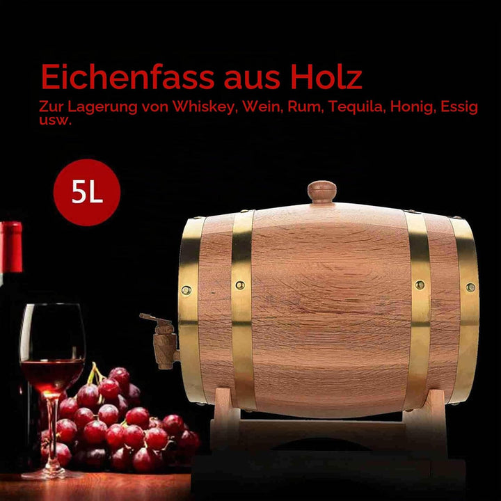 Eichenfass 5L aus Holz - Whiskyfass, Wein- &amp; Rumfass mit Zapfhahn - Handgefertigtes Fass aus Eichenh