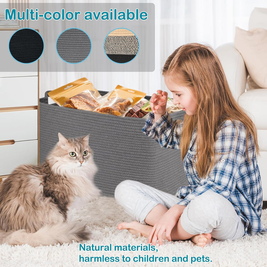 Baumwollseil Aufbewahrungskorb Square(63L, Dunkelgrau), Aufbewahrungskorb Kinder mit Griffen, Korb A