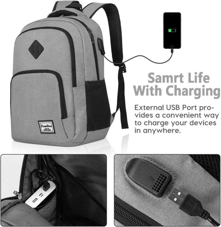 YAMTION Rucksack Laptop Rucksack Studenten Herren Rucksack Daypack mit USB-Ladeanschluss für Schule