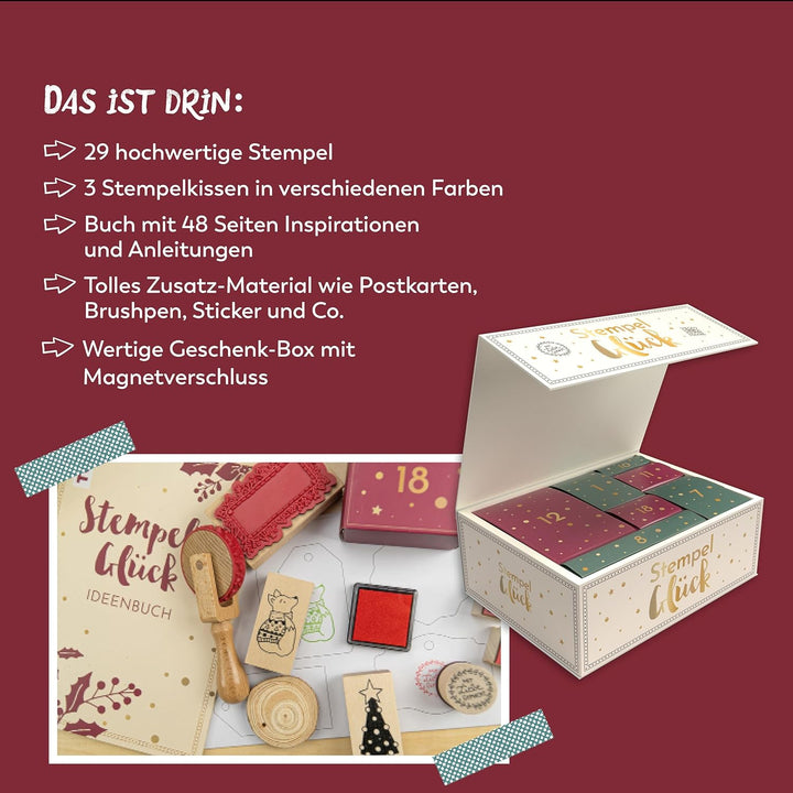 Adventskalender Stempel-Glück. Mit mehr als 24 Stempeln, Anleitungsbuch und weiterem Zubehör