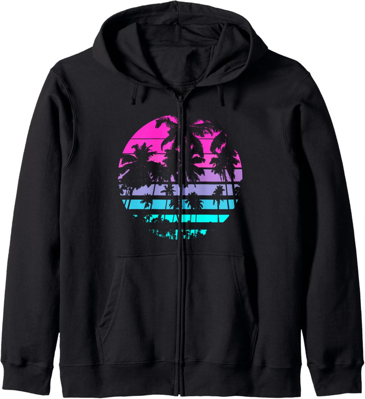 Retro 80er & 90er Jahre Beach Style Design mit Palmen Kapuzenjacke