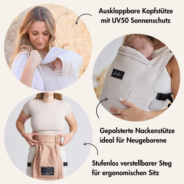 Rookie Babytrage ab Geburt - Ergonomisch, Bequem, Bio-Stoffe - Premium Elite Design - Baby Trage sch