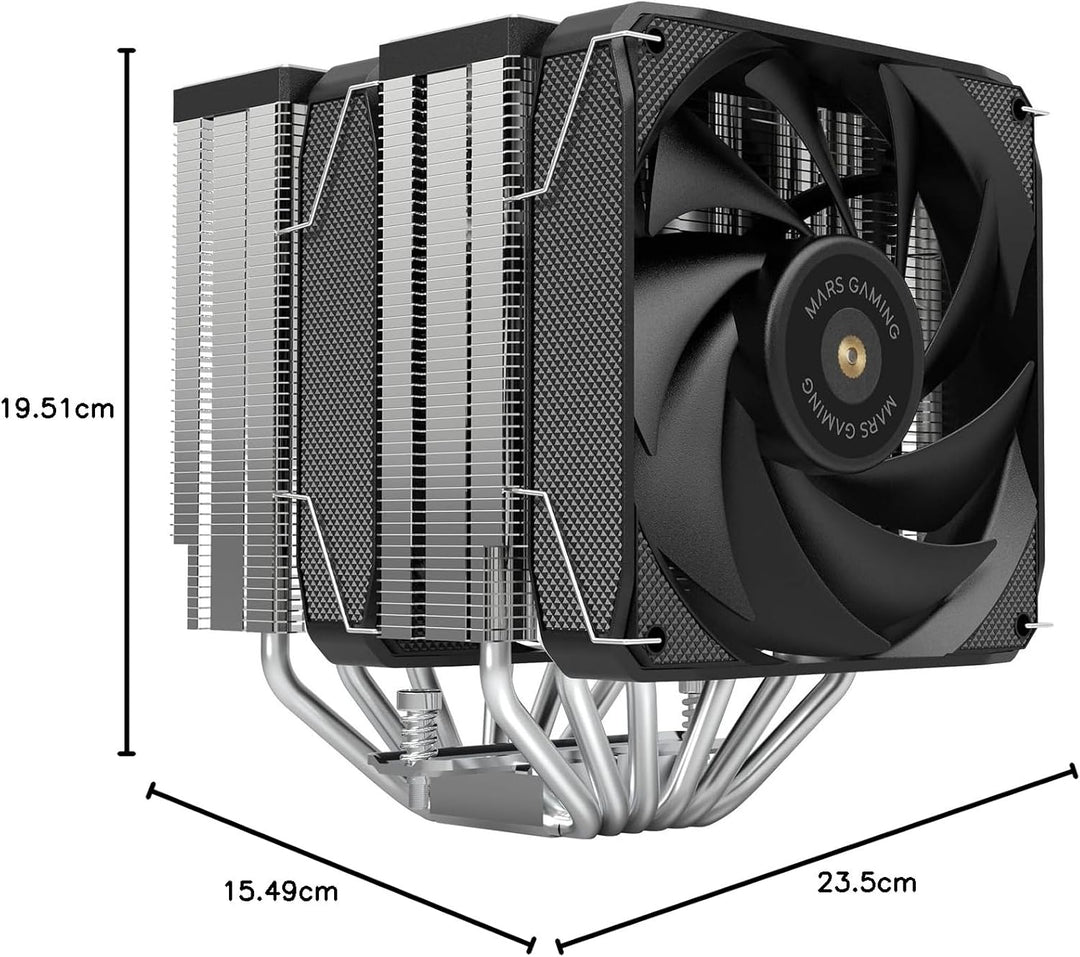 Mars Gaming MCPU-XU6, CPU-Kühler Doppelturm, TDP 350W, 2x Hybridflügel-Lüfter und Hyperbalanciertes