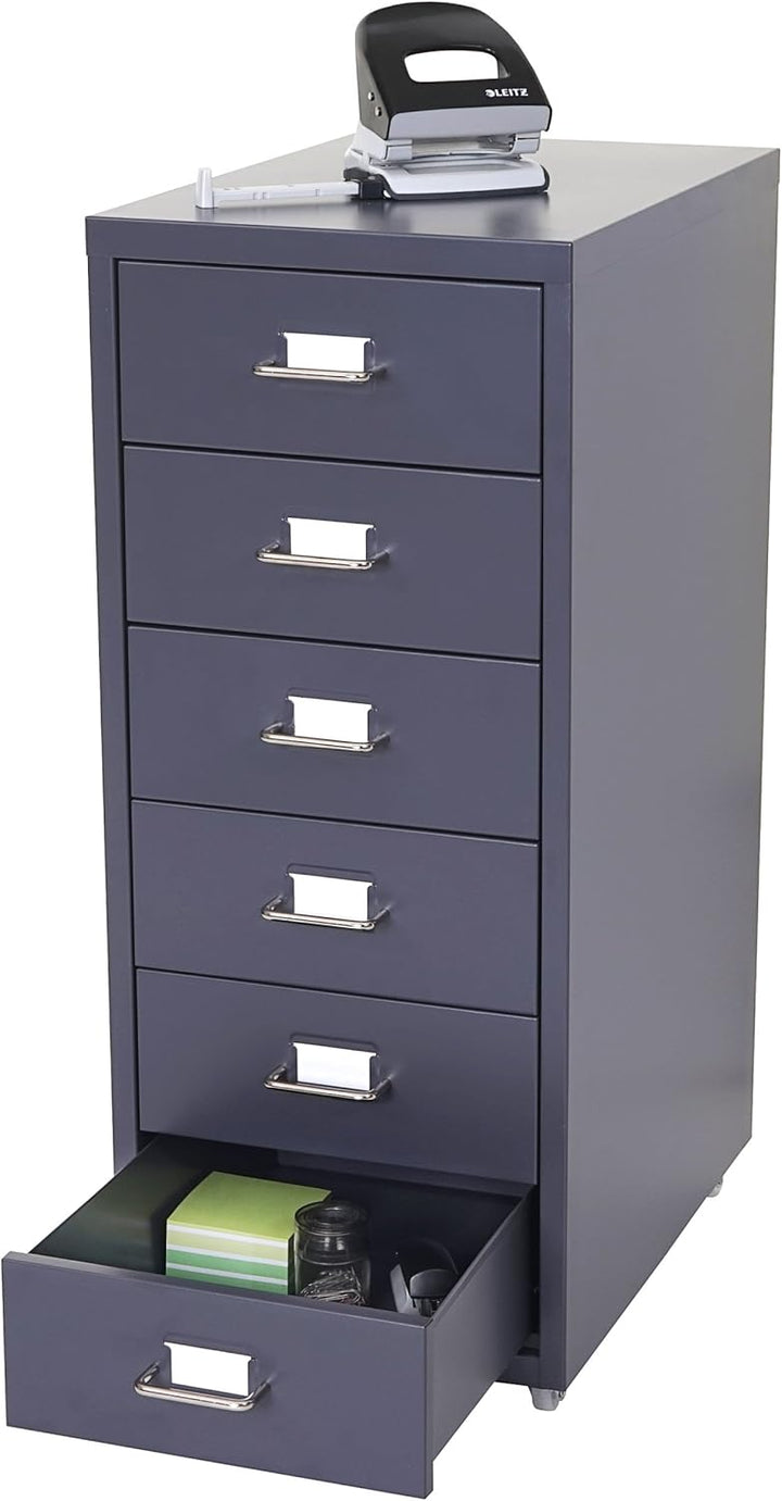 Mendler Rollcontainer Boston T851, Schubladenschrank Stahlschrank, 69x28x41cm 6 Schubladen - dunkelg