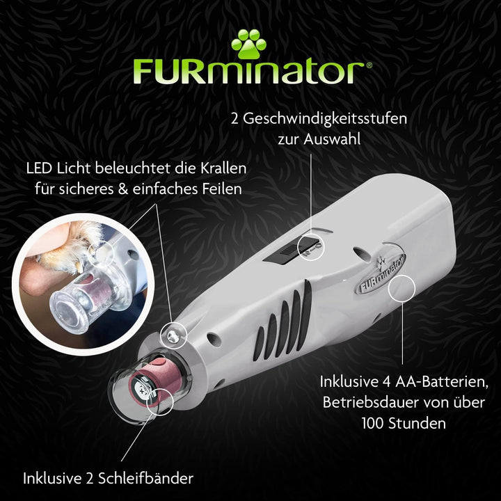 FURminator Krallenschleifer für Hunde und Katzen | Schnurloser Nagelschleifer | mit LED-Licht | mit
