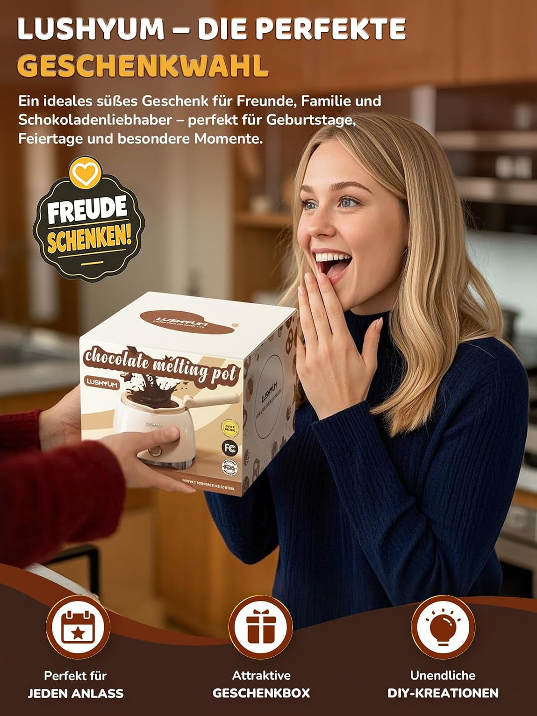 LUSHYUM Schokoladenschmelztopf Candy Melts Schmelzgerät mit 2 Einsatztöpfen, 4 Tassen Kapazität Wärm