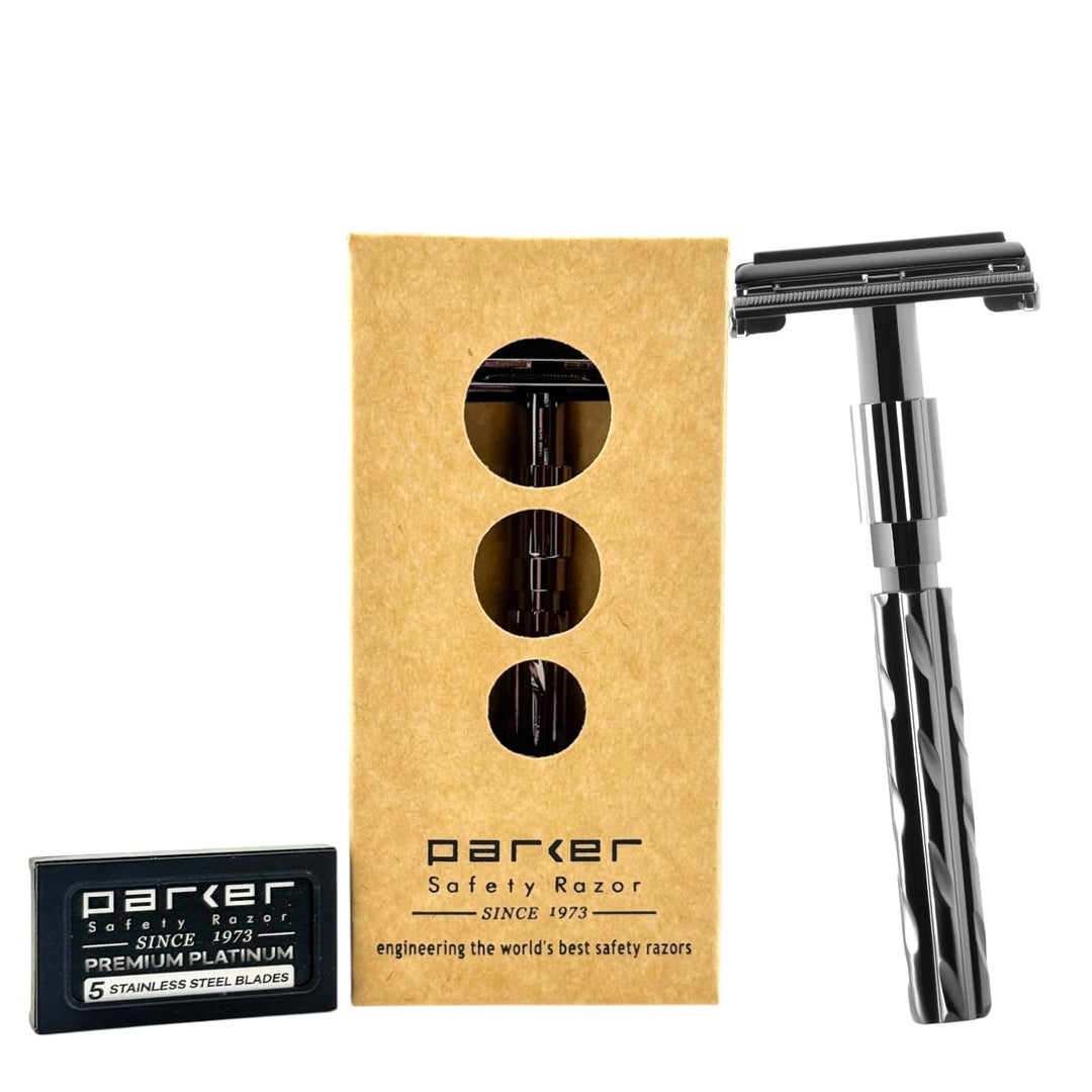 Parker Safety Razor 22R - Stiel Schmetterling Öffnen Double Edge Safety Razor & 5 Premium Blades