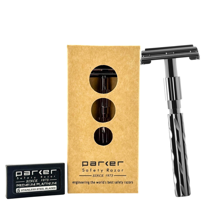 Parker Safety Razor 22R - Stiel Schmetterling Öffnen Double Edge Safety Razor & 5 Premium Blades