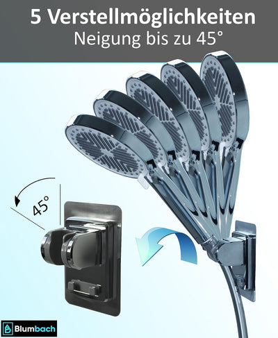 BLUMBACH® Duschkopfhalterung ohne Bohren - DAS ORIGINAL - Duschhalterung kleben statt Bohren - Neigu