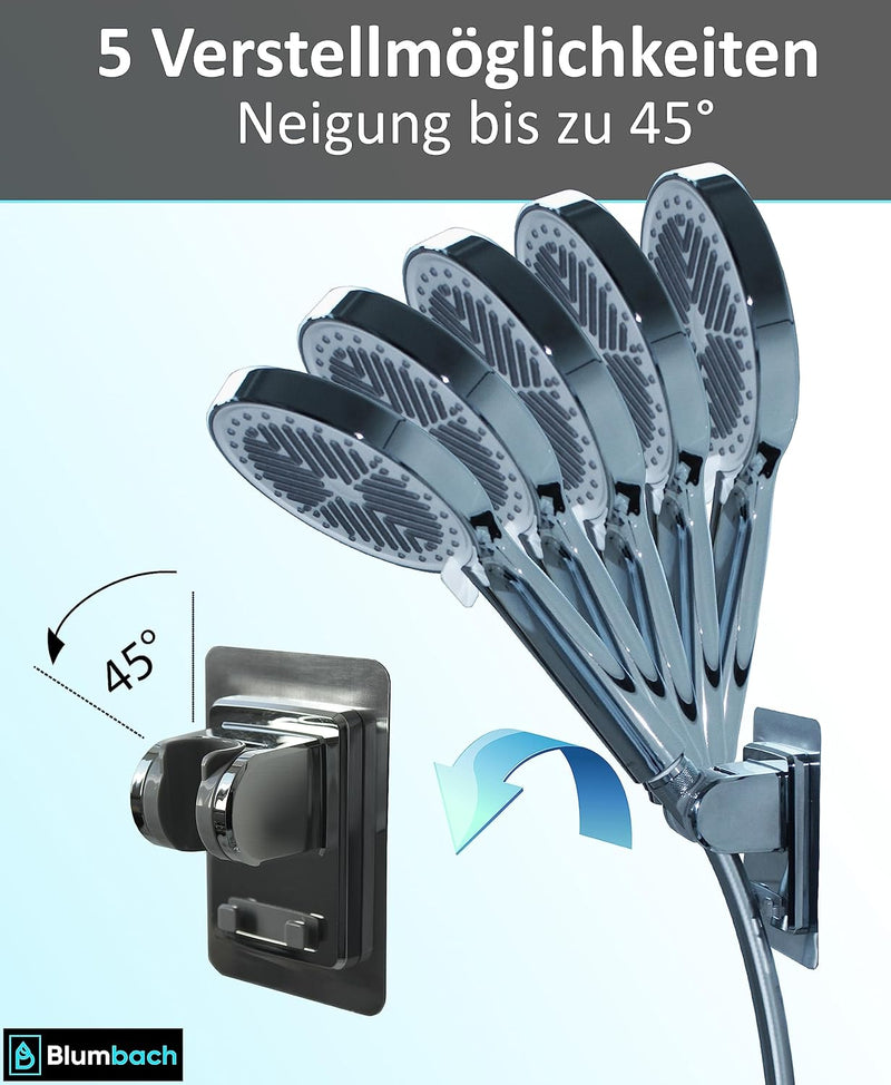BLUMBACH® Duschkopfhalterung ohne Bohren - DAS ORIGINAL - Duschhalterung kleben statt Bohren - Neigu