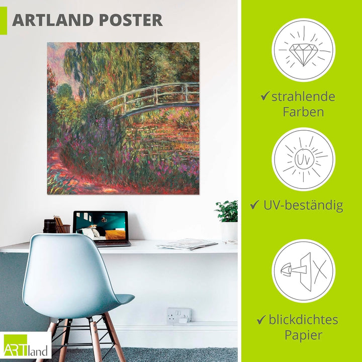 ARTland Poster Kunstdruck Wandposter Bild ohne Rahmen 70x70 cm Natur Pflanzen Blumen Seerosen Teich