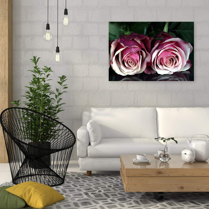 Feeby Wandbilder Blumen Lila Rosen XXL 90x60 cm 1Teilig Wohnzimmer Schlafzimmer Bilder Bild auf Lein