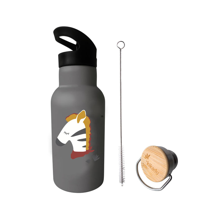 kikadu Trinkflasche Zebra Grau - Kindergeschirr, BPA-frei, mit niedlichen Aufdrucken, Fassungsvermög