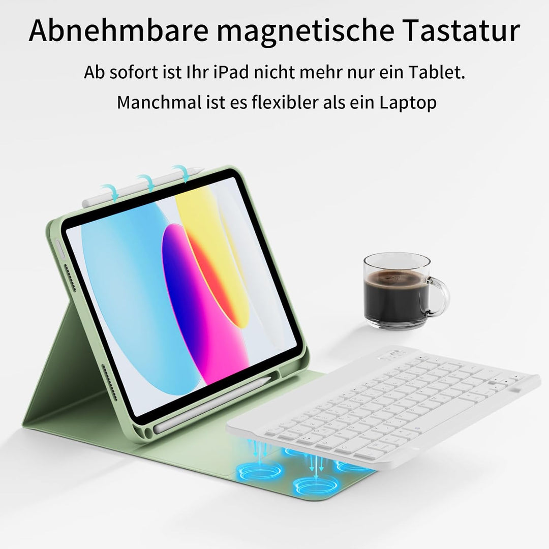 ZOPSGYU Hülle mit Tastatur für iPad A16 11. /10.Generation 11/10,9 Zoll 2025/2022, QWERTZ Layout Key
