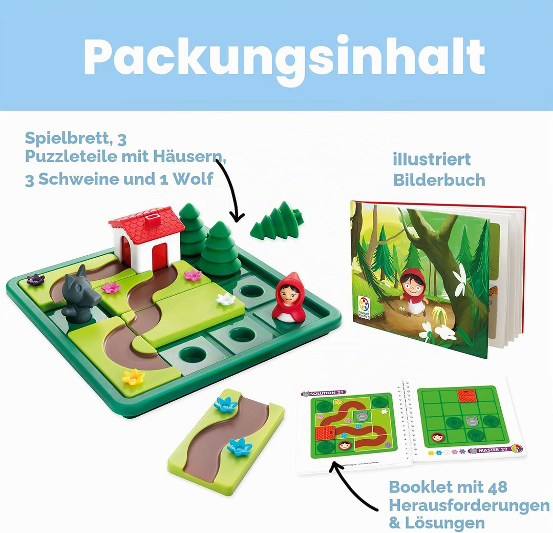 Smart Games - Little Red Riding Hood Deluxe, Puzzle Game with 48 Challenges and Picture Story Book,