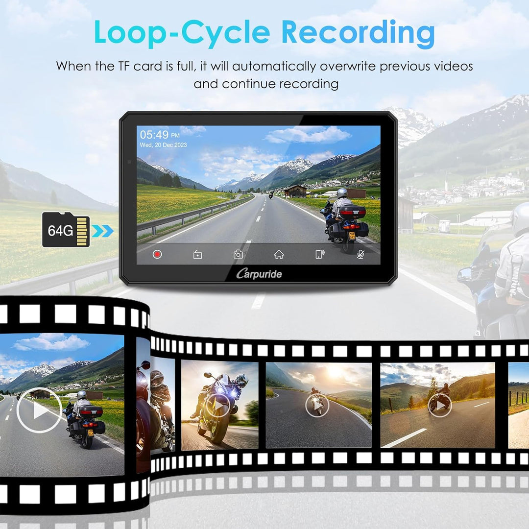 Carpuride W712D Motorrad Carplay Bildschirm mit 1080P Doppelkameras, Kabellos CarPlay und Android Au