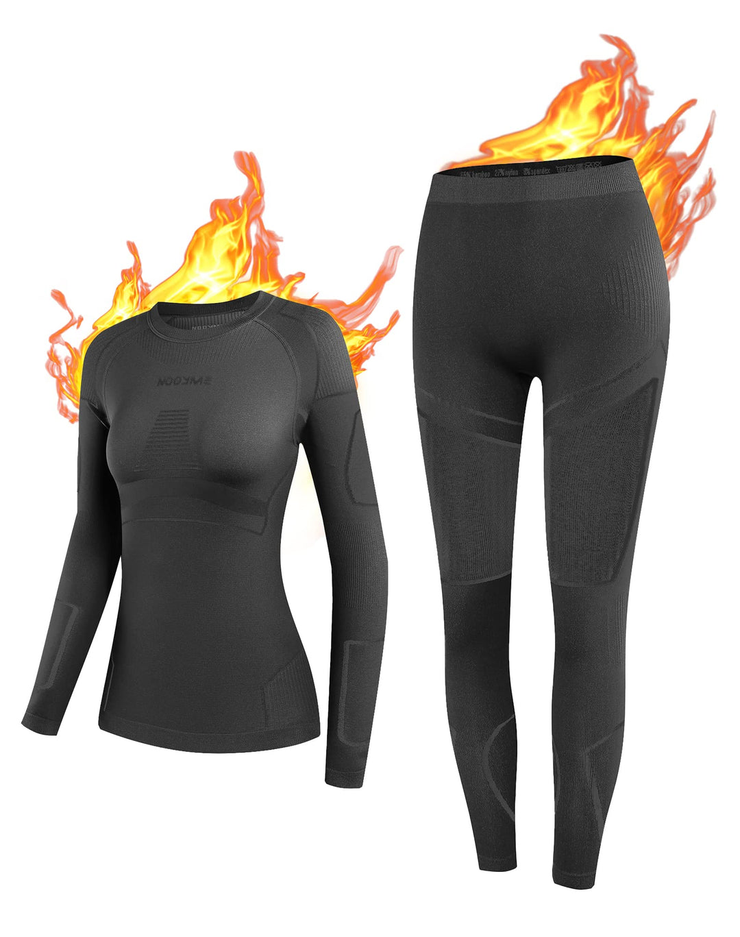 NOOYME Damen Thermounterwäsche, Lange Unterhose für Damen, Basisschicht für kaltes Wetter, Schwarz,