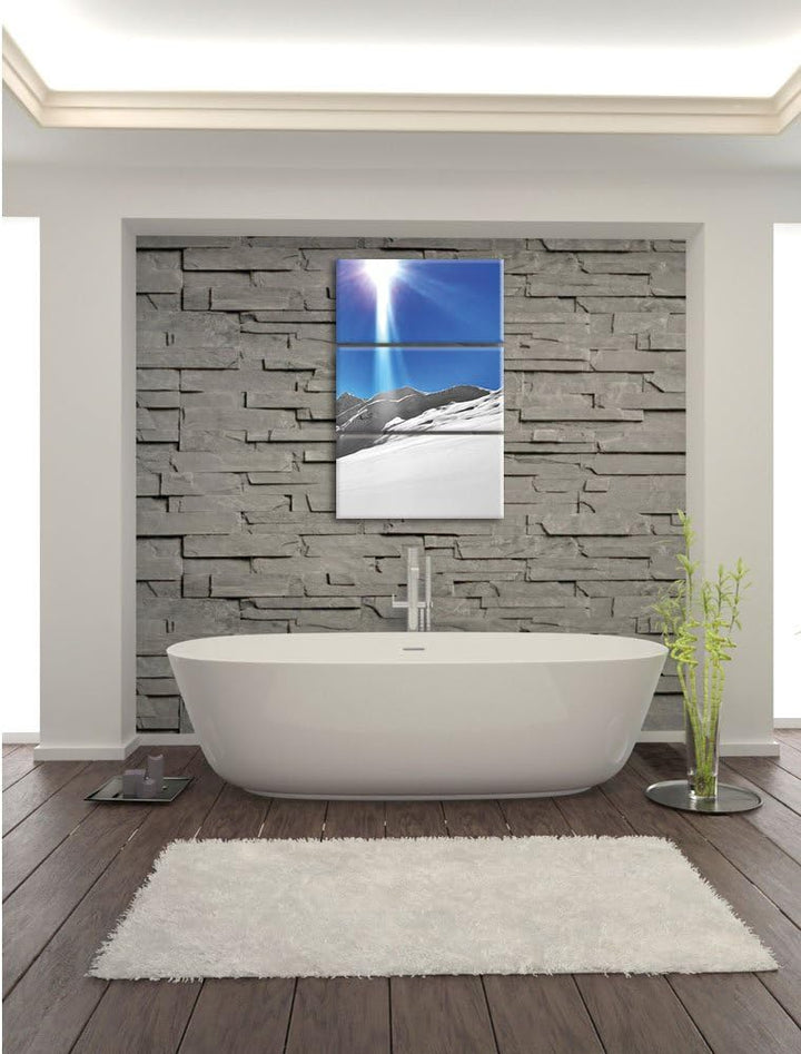 Pixxprint Weite weisse Berglandschaft im Winter schwarz/weiss 3-Teiler Leinwandbild 120x80 Bild auf