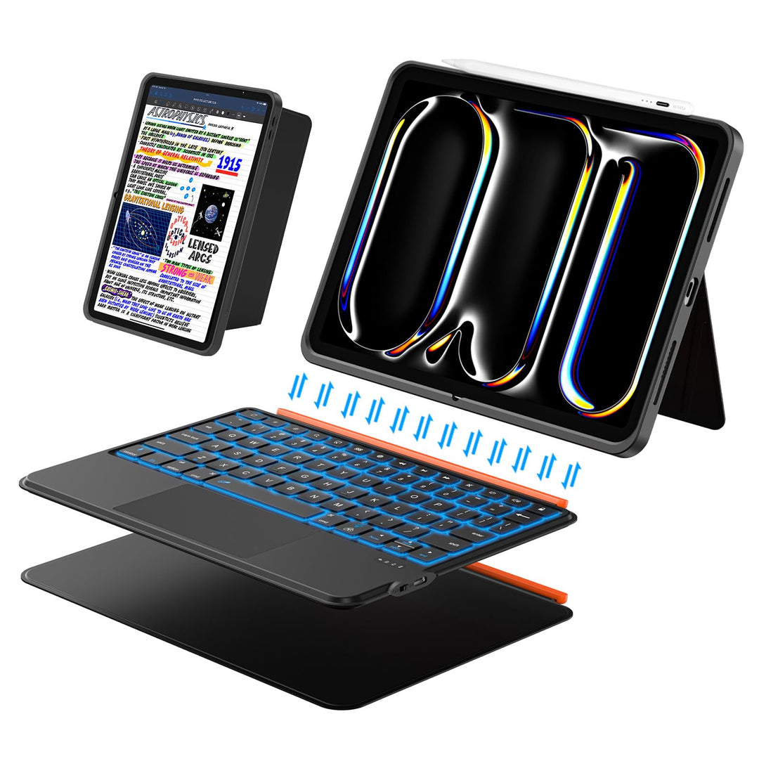für iPad Pro 11 Zoll (M5/M4 2025/2024) Hülle mit Tastatur, Magnetisch Abnehmbares, Trackpad, Hinterg