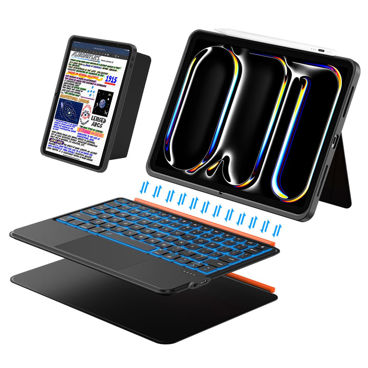 für iPad Pro 11 Zoll (M5/M4 2025/2024) Hülle mit Tastatur, Magnetisch Abnehmbares, Trackpad, Hinterg