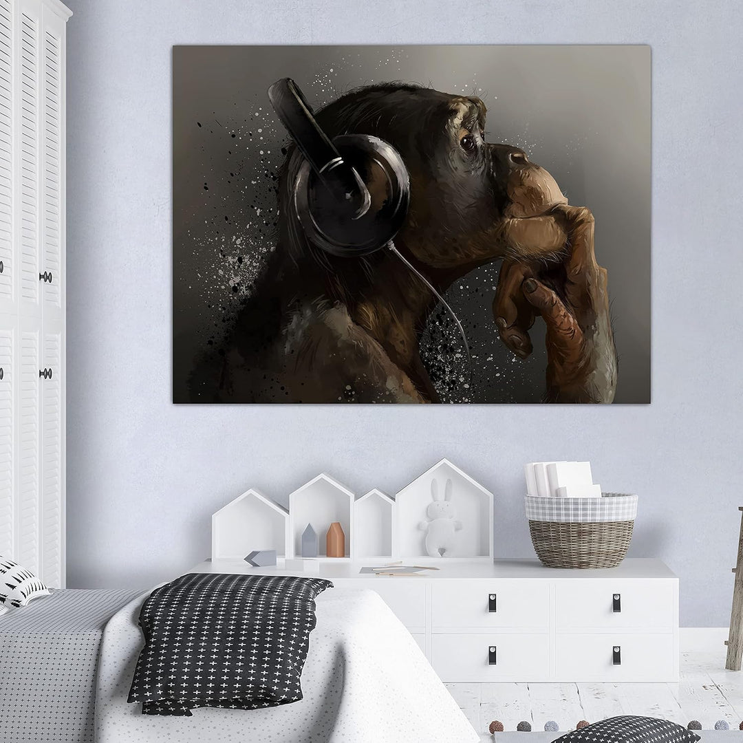 wandmotiv24 Deko Wandbild aus Acrylglas, Grösse 120x90cm, Querformat, AFFE mit Kopfhörer, Headset, M