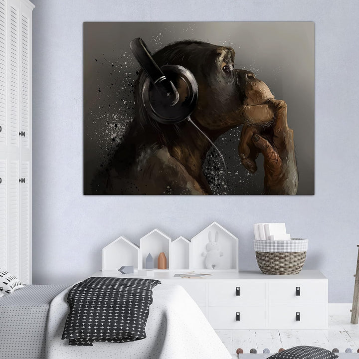wandmotiv24 Deko Wandbild aus Acrylglas, Grösse 120x90cm, Querformat, AFFE mit Kopfhörer, Headset, M