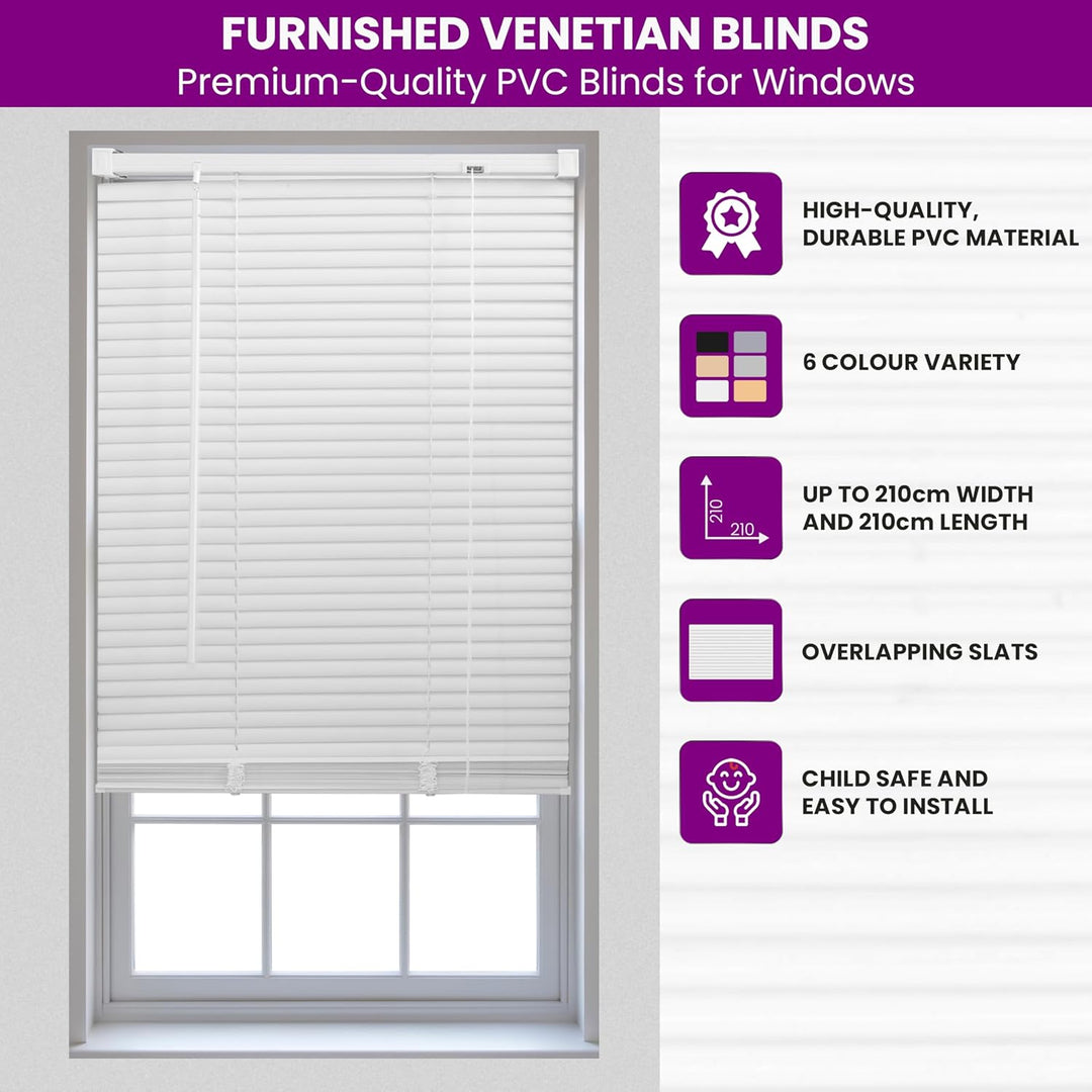 FURNISHED Jalousien für Fenster, PVC-Rollos leicht zu montieren, zuschneidbar, 25-mm Lamellen, kinde