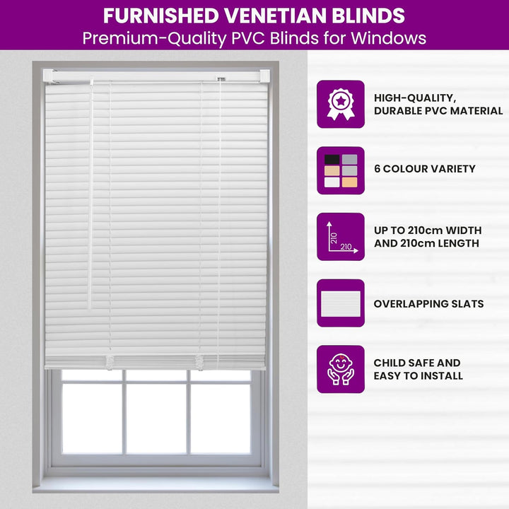 FURNISHED Jalousien für Fenster, PVC-Rollos leicht zu montieren, zuschneidbar, 25-mm Lamellen, kinde