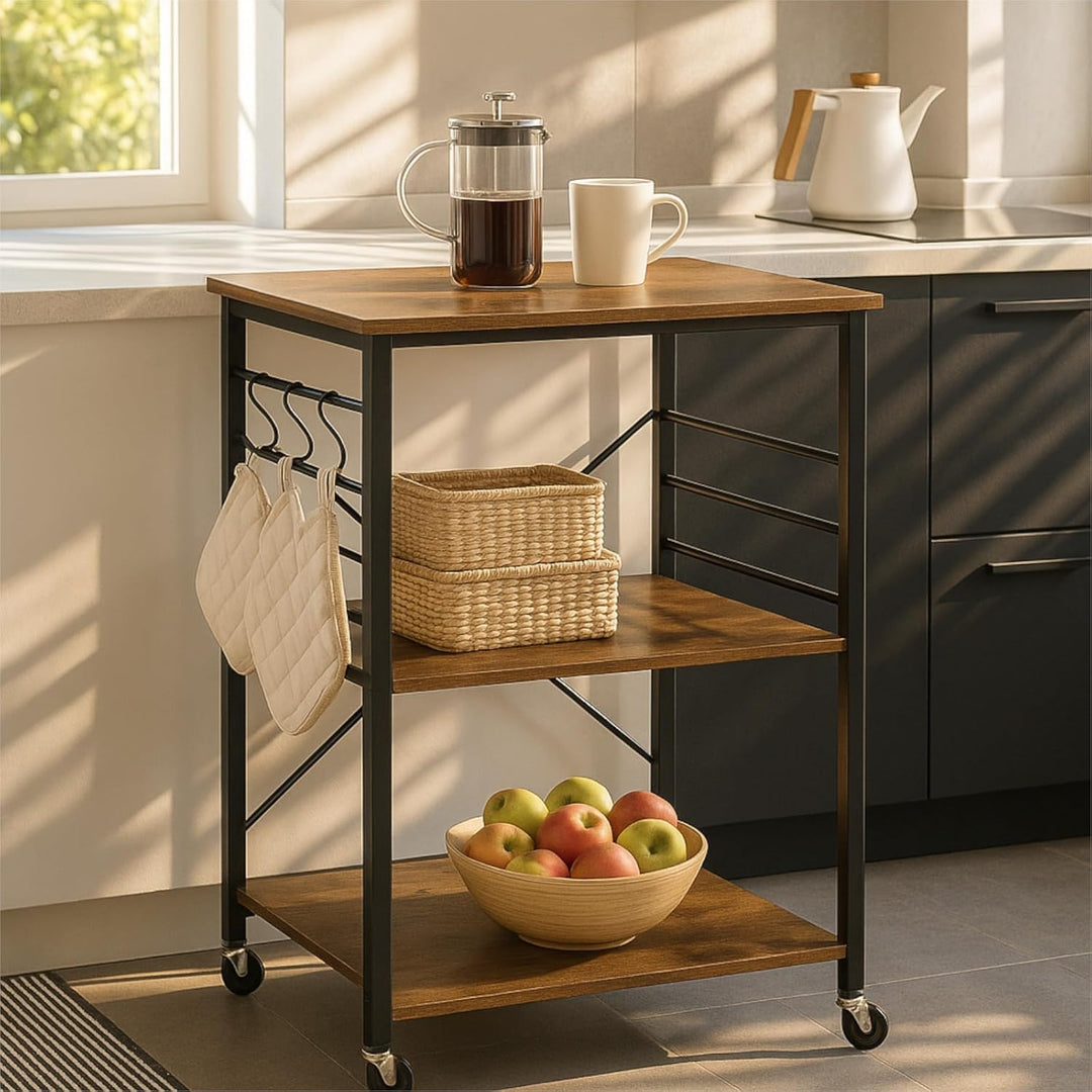 Küchenregal, Küchenkommode für das Esszimmer, dunkelbrauner Küchenschrank, Küchenwagen, Holzregal st