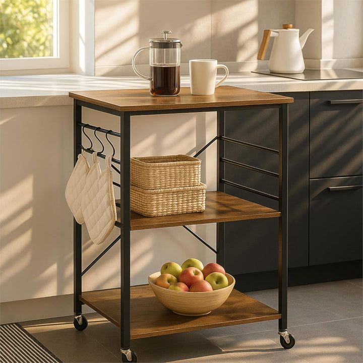 Küchenregal, Küchenkommode für das Esszimmer, dunkelbrauner Küchenschrank, Küchenwagen, Holzregal st