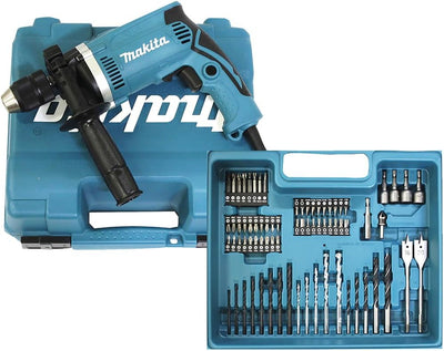 Makita HP1631KX3 Schlagbohrmaschine im Koffer, 710 W + 74tlg. Zubehör, Blau & KS Tools 917.0779 1/4"