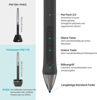 HUION Inspiroy 2 M Grafiktabletts, Tragbares Zeichentablett mit 8192 Stufen batterielosem Digitalsti