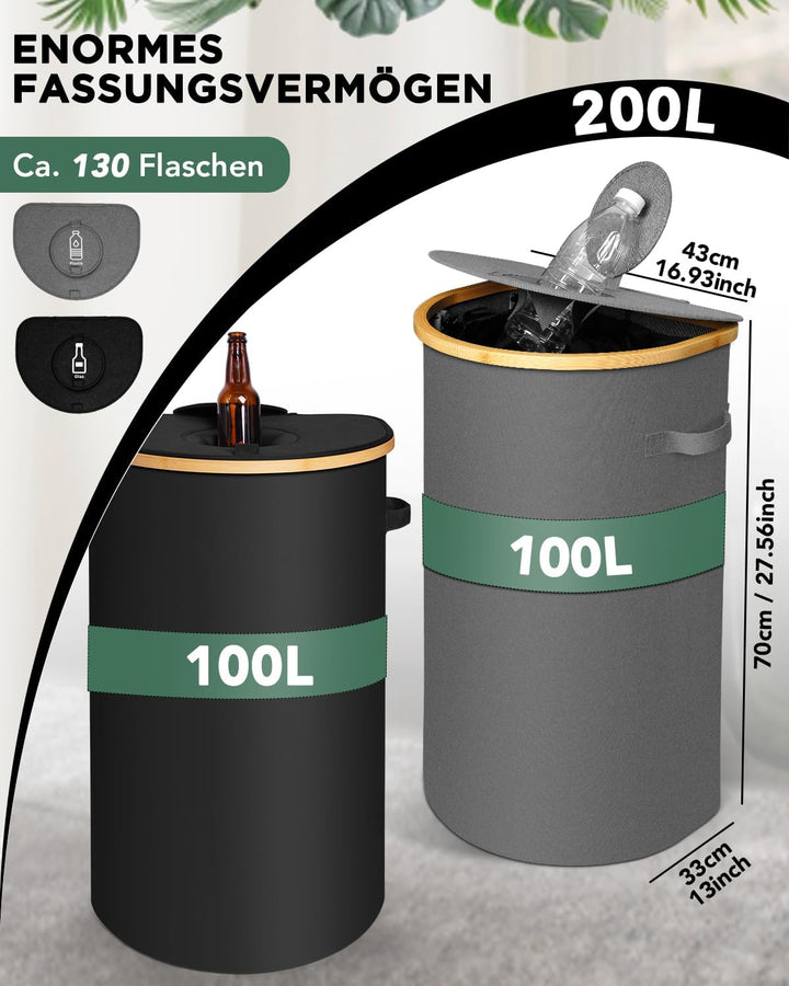 SOUTHGATE 2er Pack Pfandflaschen Sammelbehälter mit Deckel, 200L Pfandbehälter 2 Fächer, Leergut & A