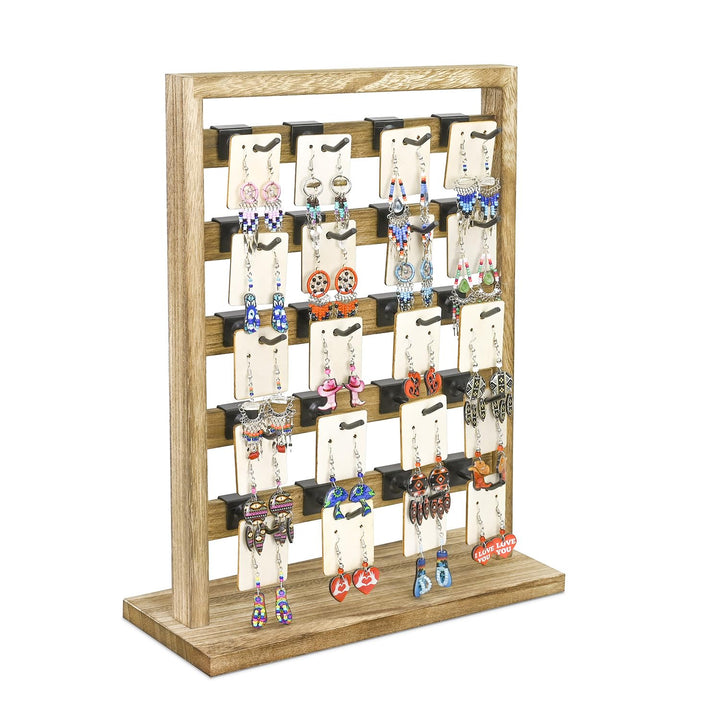Ikee Design Schmuckständer aus Holz mit 20 Haken, Ohrring-Kartenhalter mit Haken, Schmuckturm für Oh