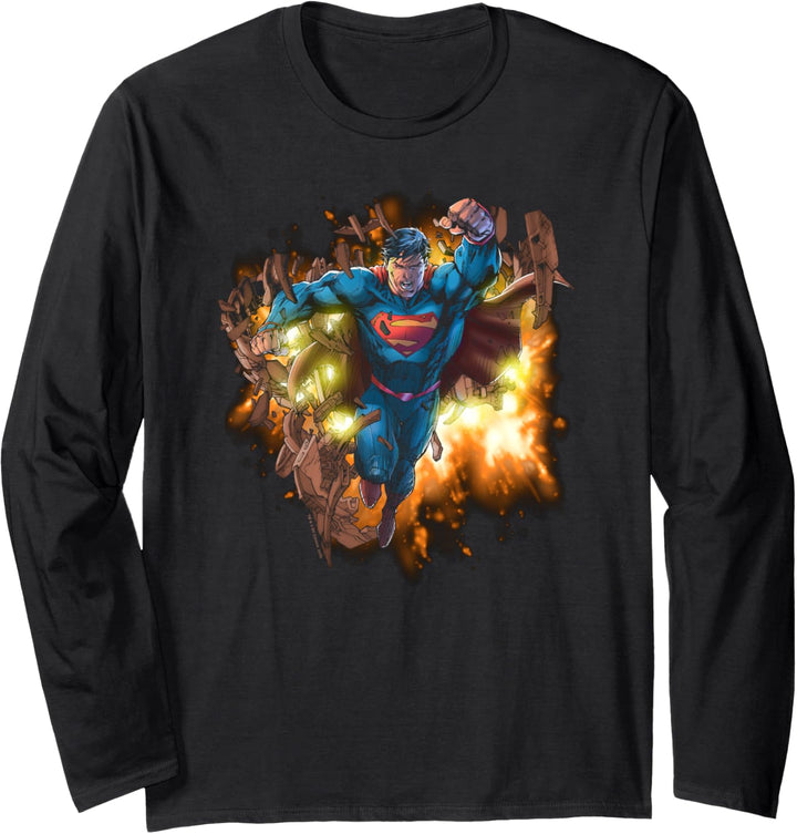 Superman Blasting Through Langarmshirt