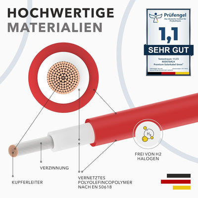 RedStar24 Premium Solarkabel 6mm² Rot - 100m - TÜV-zertifiziert - UV-beständig, flexibel, Photovolta