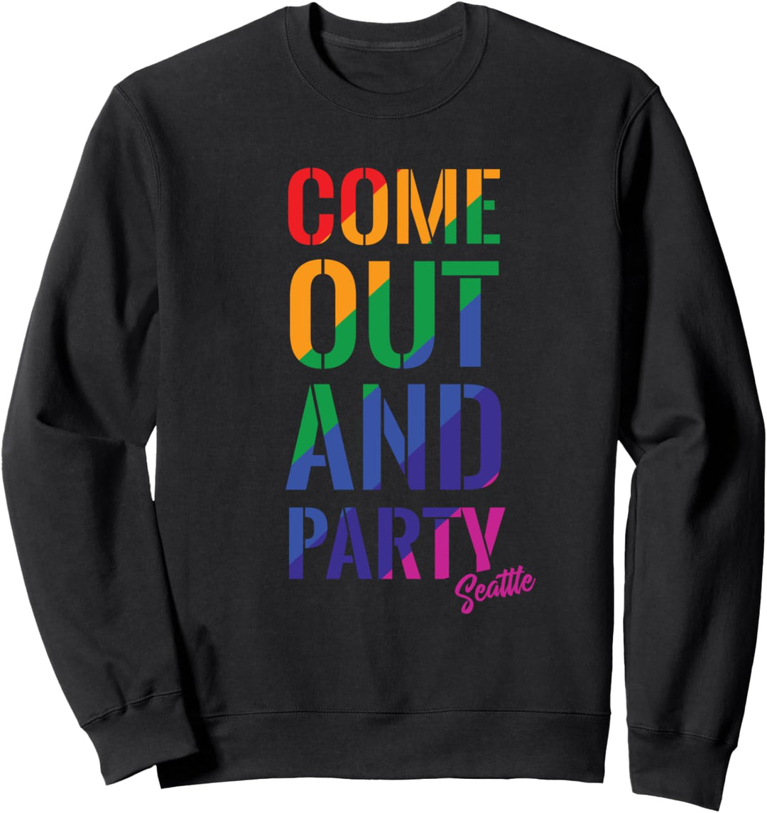 Komm raus und feiere Seattle LGBT Homosexuell Stolz Regenbog Sweatshirt